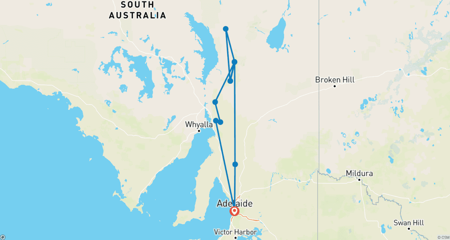 Mapa do percurso de Caminhe pelas Flinders Ranges do Sul da Austrália