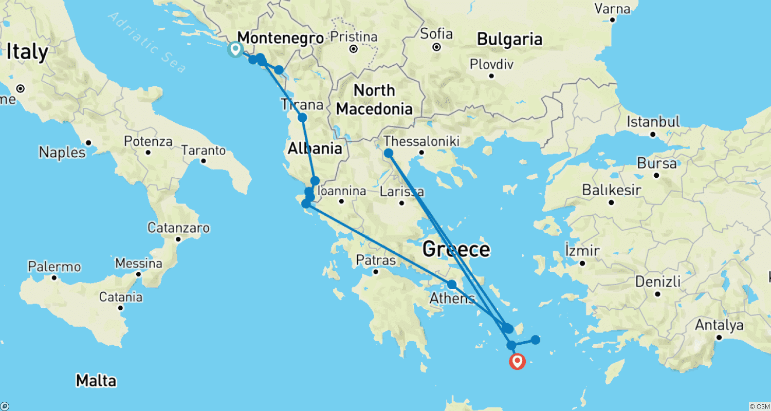 Mapa do percurso de De Dubrovnik a Santorini: Destaques da Croácia e Passeio pelas Ilhas Gregas