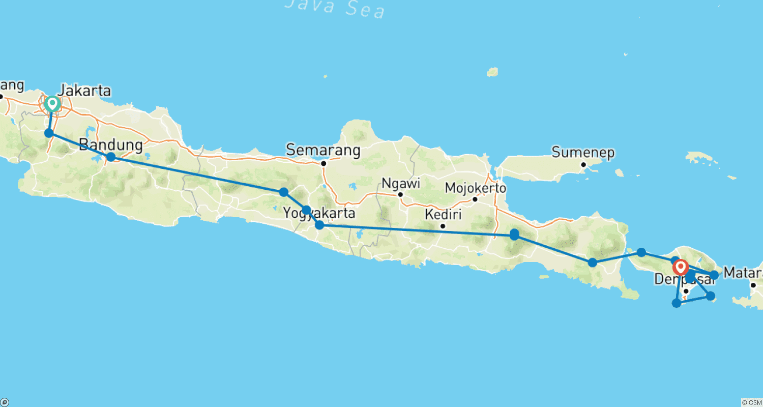 Mapa trasy: Best Java & Bali Experience, Private Tour