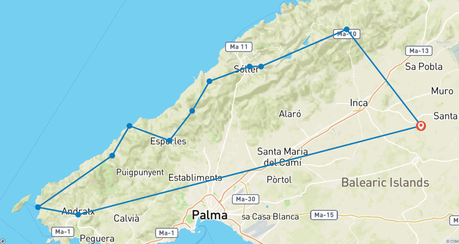 Mapa do percurso de The Classic GR 221 - The Total Route from Coast to Coast (12 days)