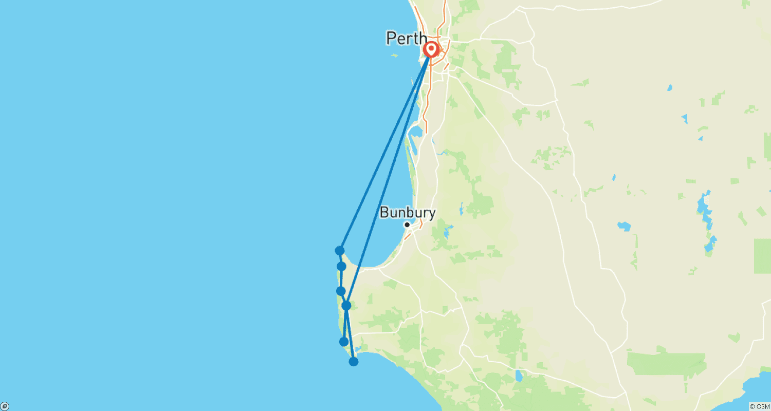 Mapa do percurso de Hike Western Australia's Cape to Cape Track