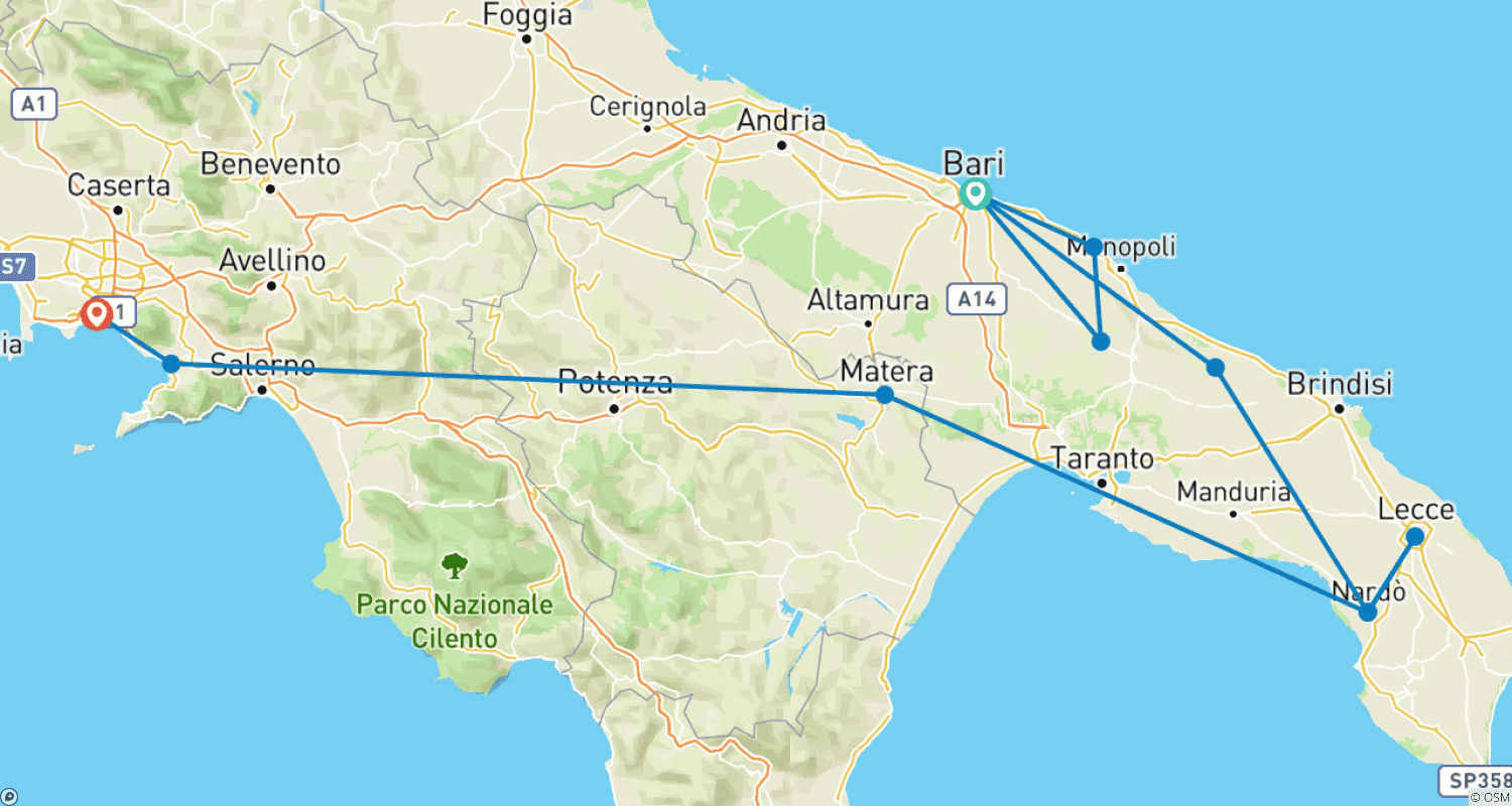 Mapa trasy: Premium Apulia (12 miejsc docelowych)