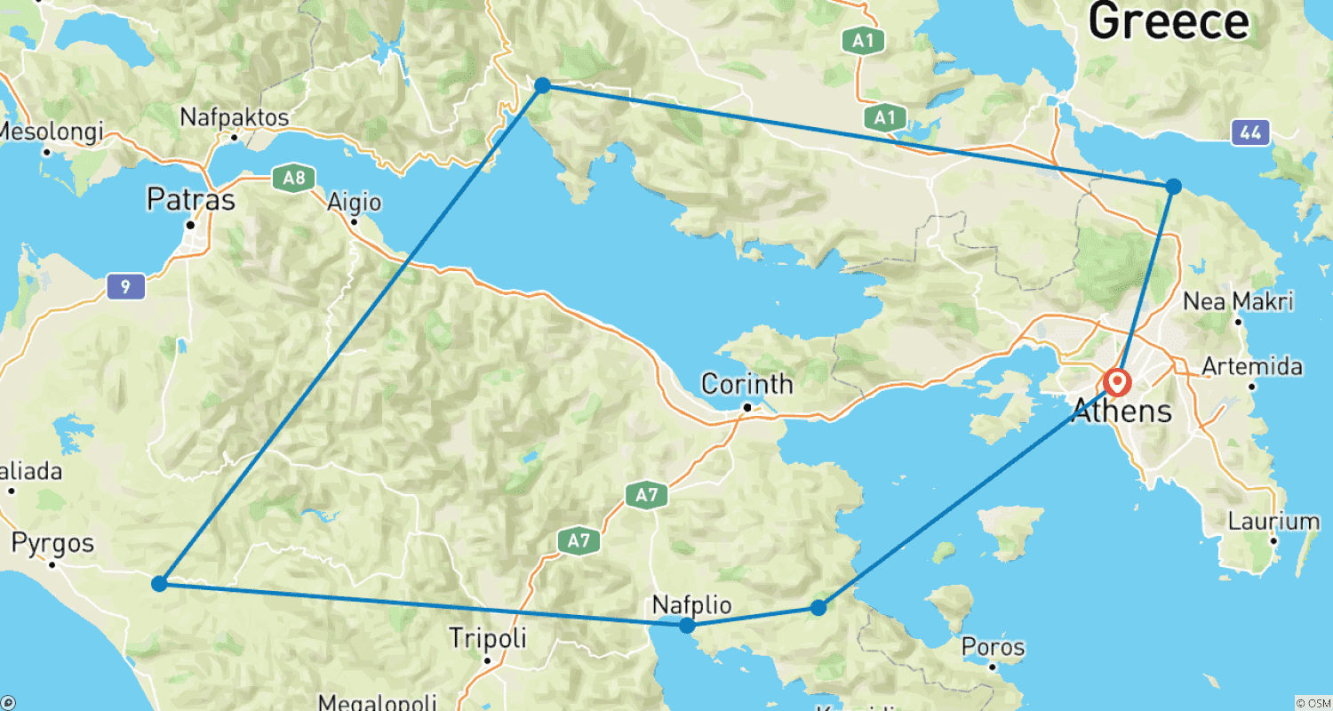 Mapa trasy: Najważniejsze atrakcje starożytnej Grecji