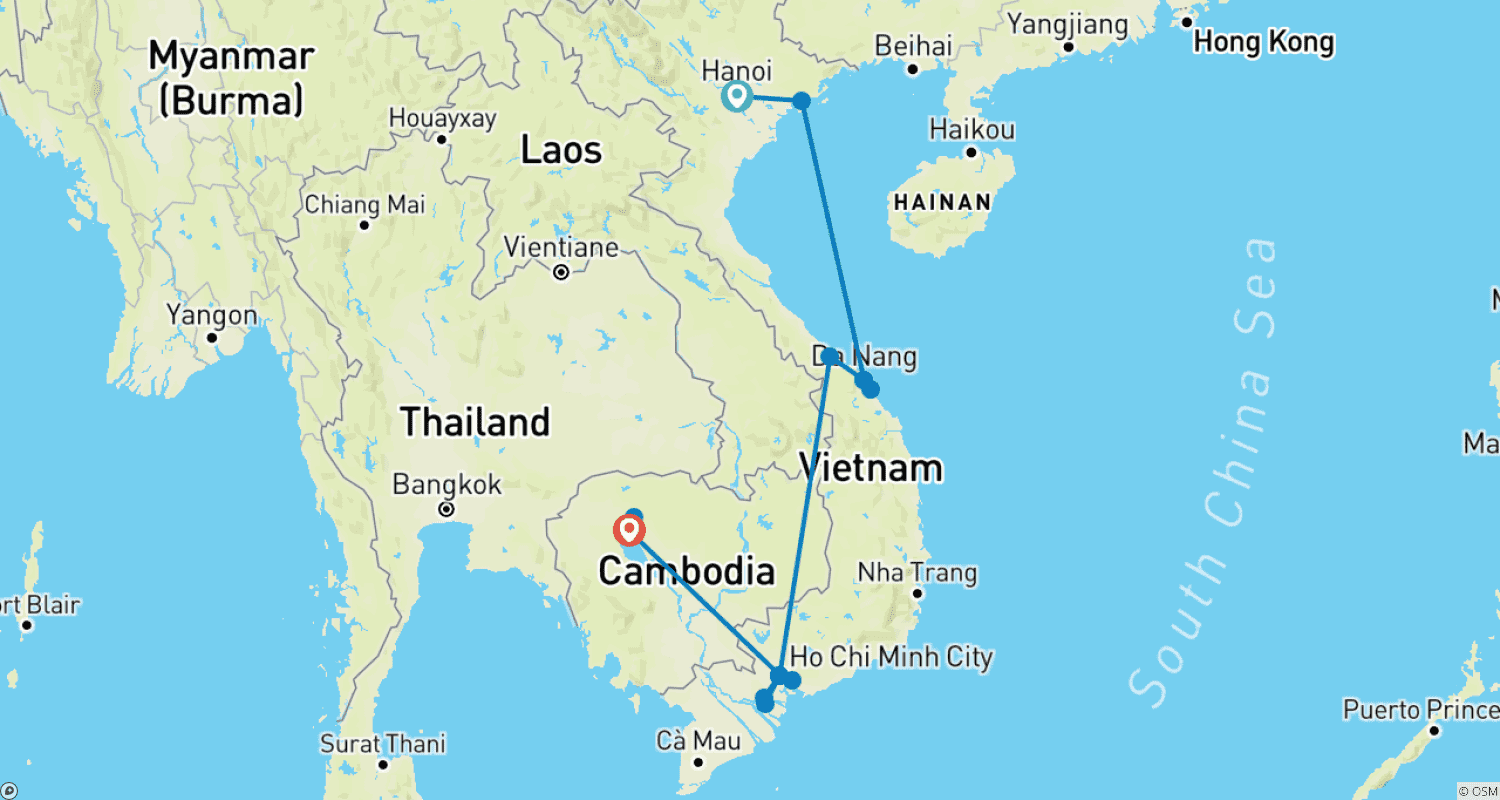 Mapa do percurso de Destaques do Vietnã e Ruínas de Angkor (Privado e Personalizado)