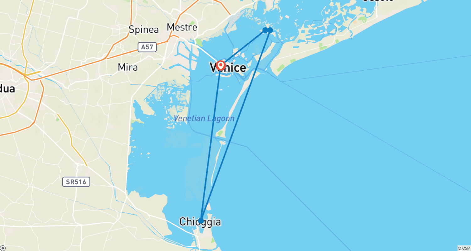 Mapa do percurso de Veneza e as Joias do Vêneto (2024) (De Veneza a Veneza, 2024)