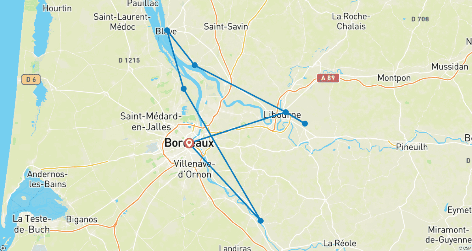 Mapa do percurso de Bordeaux Brilhante (2024) (De Bordeaux a Bordeaux, 2024)
