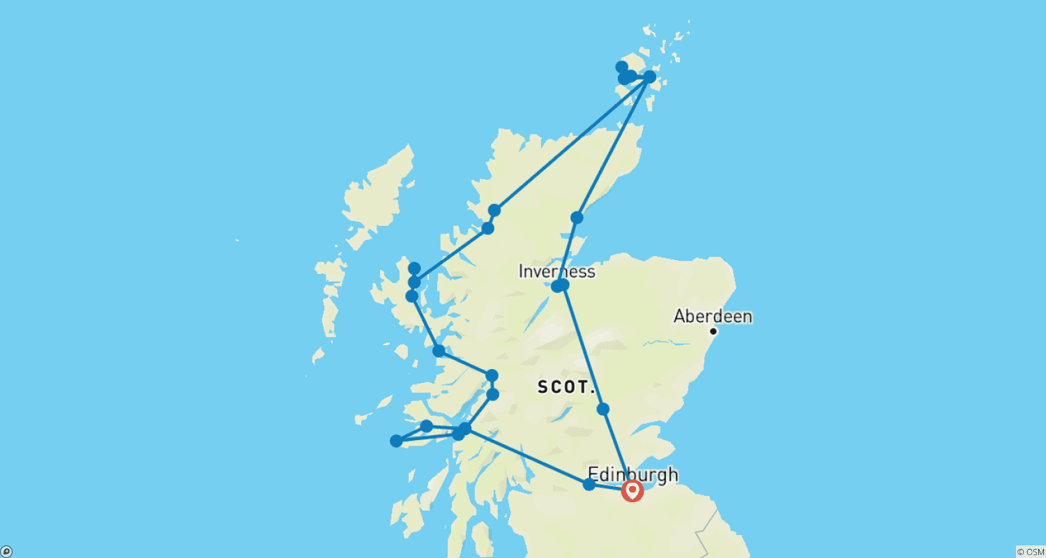 Mapa trasy: Wyspa Skye, Orkady i North Coast 500