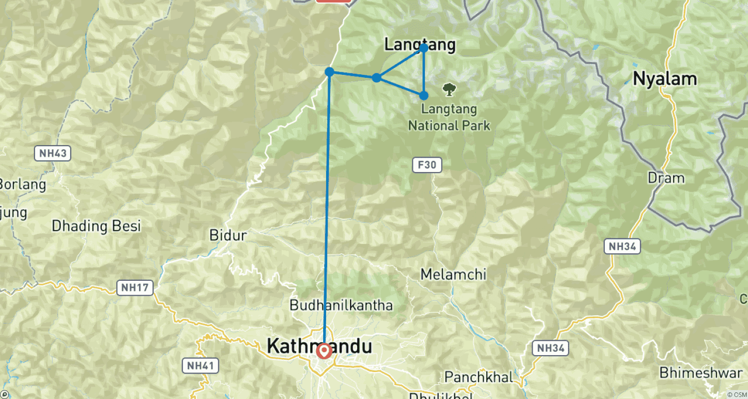 Mapa trasy: Krótki Trek w Dolinie Langtang