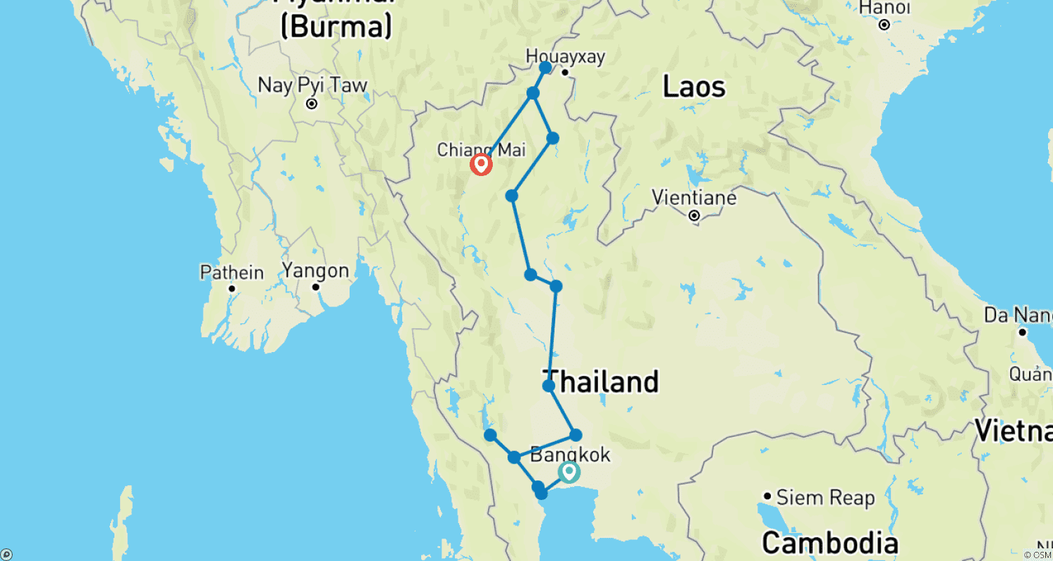 خريطة مسار شمال تايلاند الرائع في 8 أيام - Kanchanaburi/ Chiang Rai / Chiang Mai