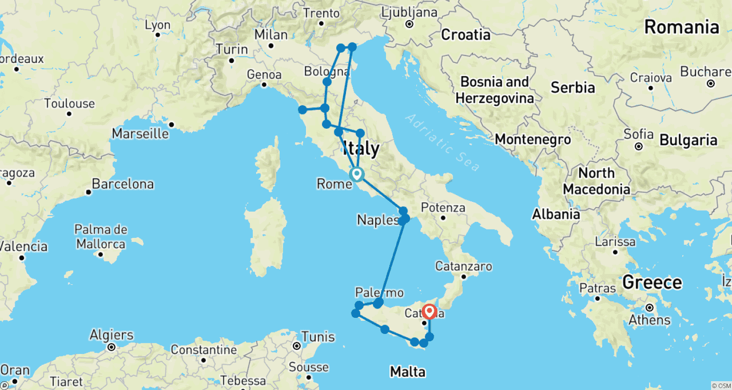 Best Journey of Italy - 17 Daysのルートマップ
