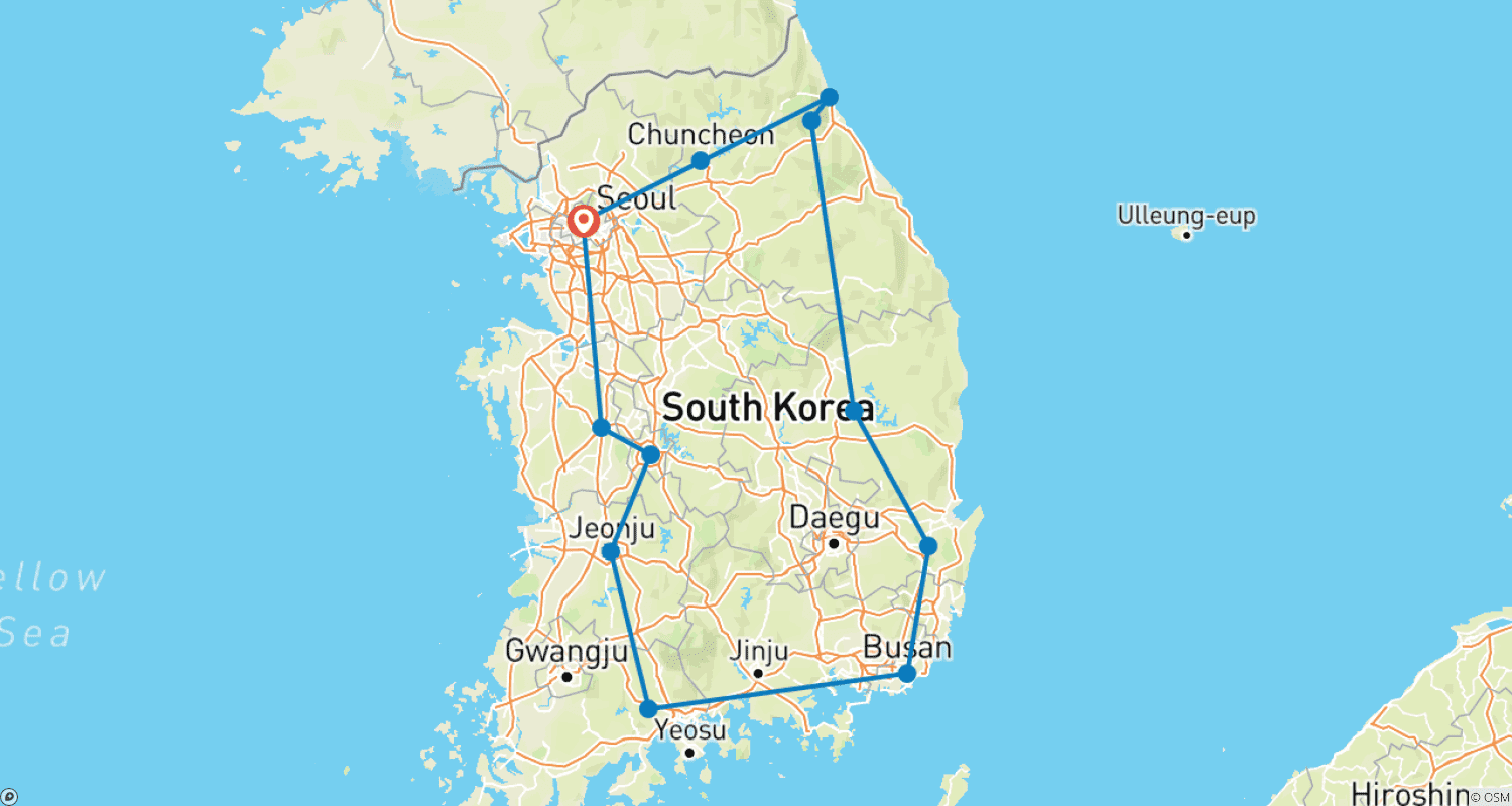 プレミアム韓国少人数グループツアーのルートマップ