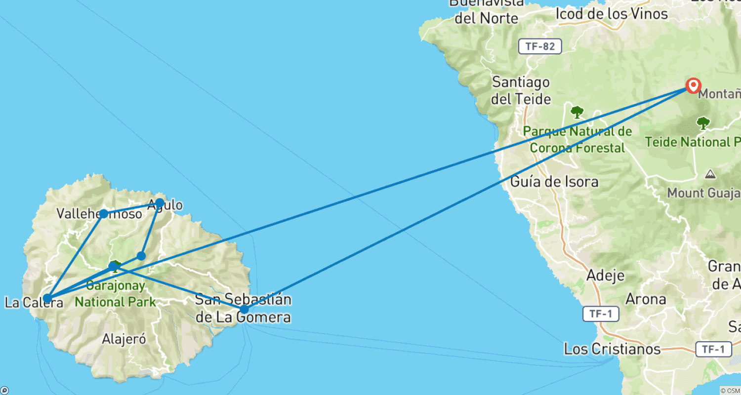 Mapa trasy: Las chmurowy, wulkany i morze