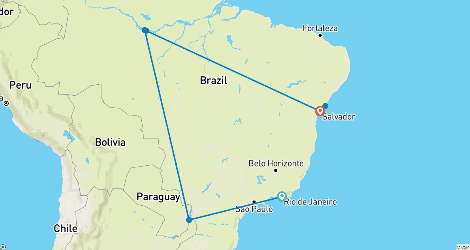 Mapa trasy: Brazylijskie atrakcje - najważniejsze miejsca