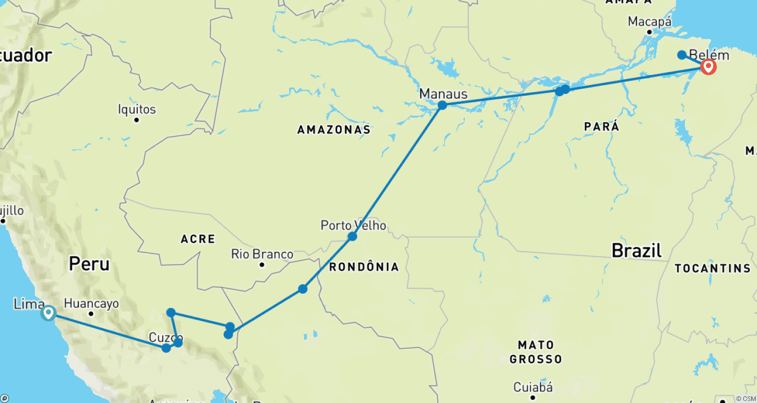 Mapa trasy: Czysta Amazonia - od źródła do ujścia