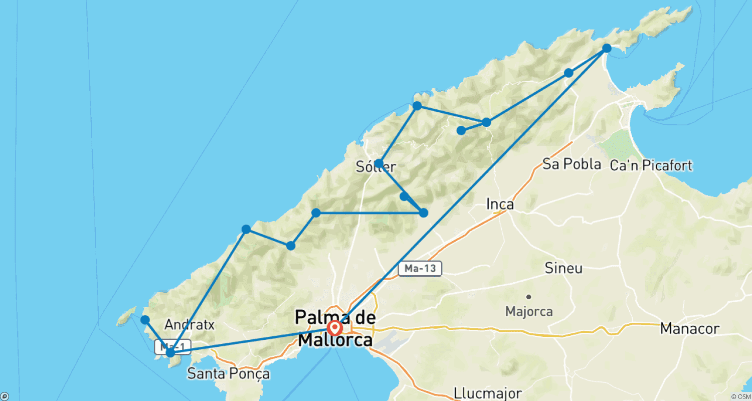 Mapa trasy: Przez Serra de Tramuntana
