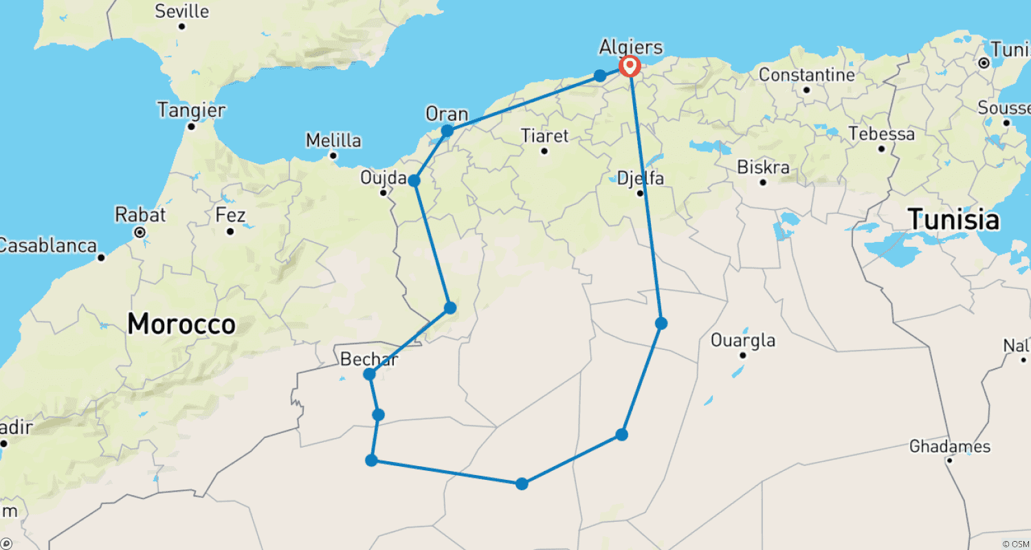 خريطة مسار واحات الساورة والمزابيون