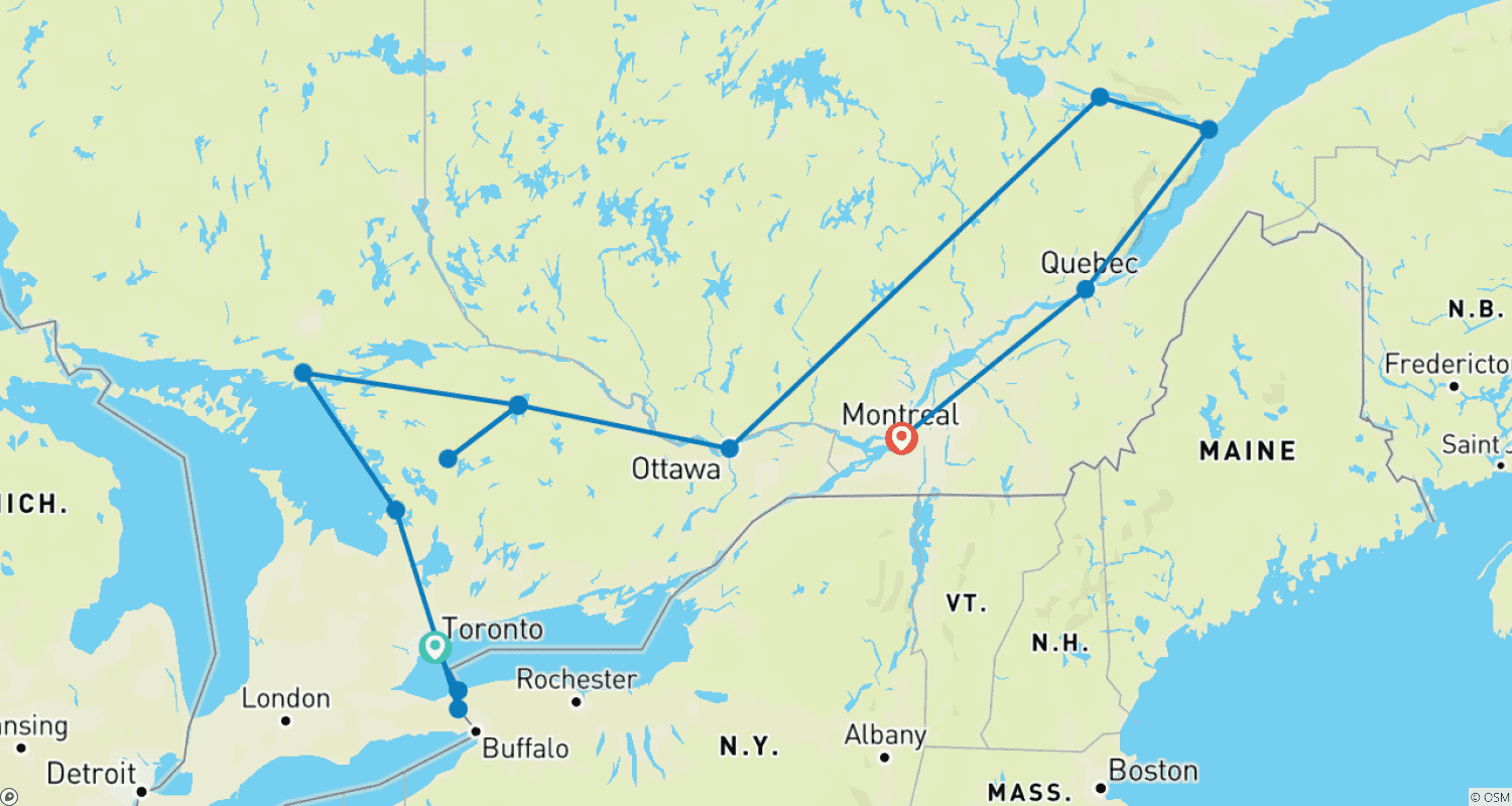 Mapa do percurso de Clássico Canadá Oriental no Outono Dourado