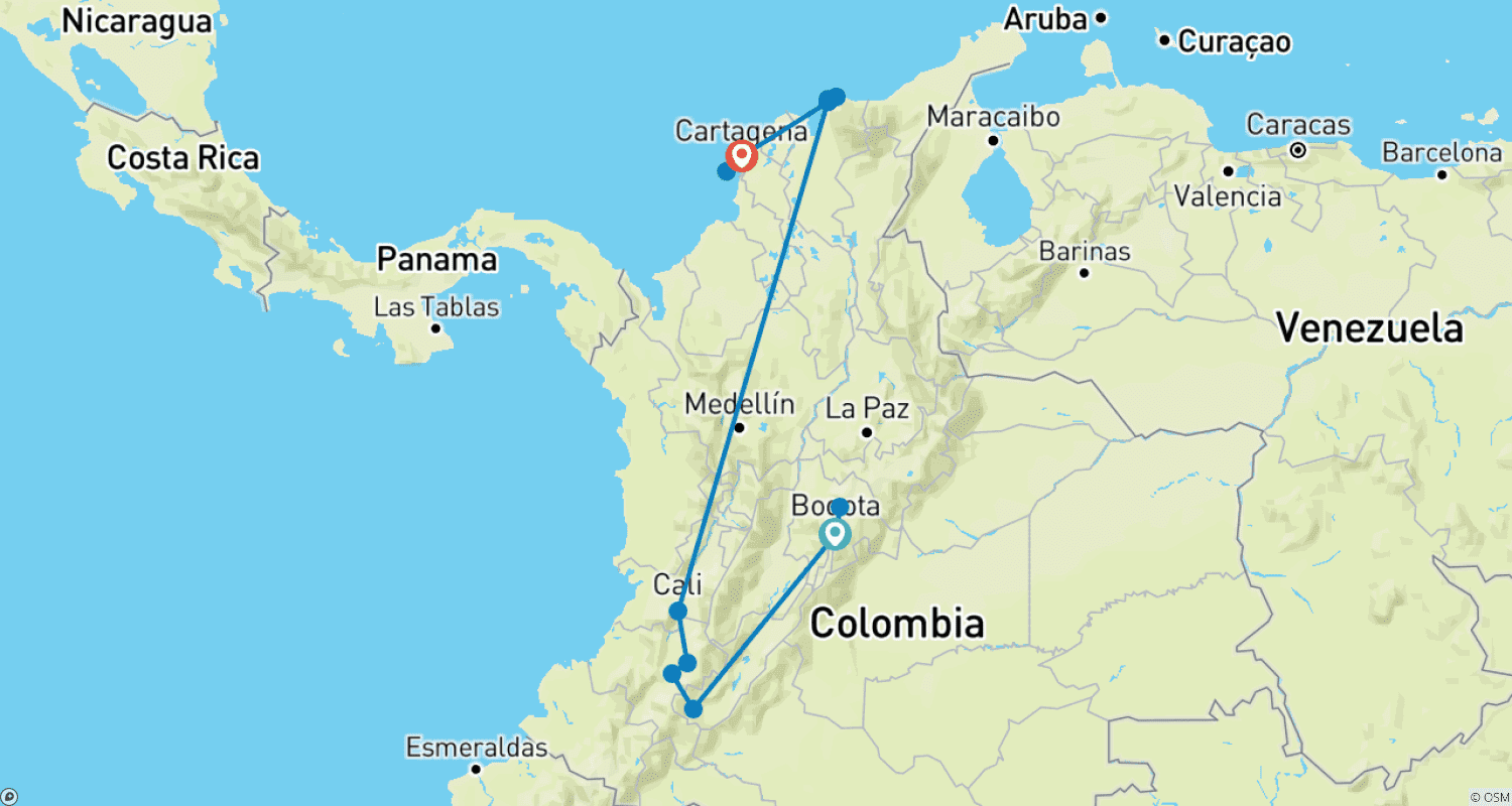 Mapa do percurso de Mito Eldorado: Cultura, Café e Caribe