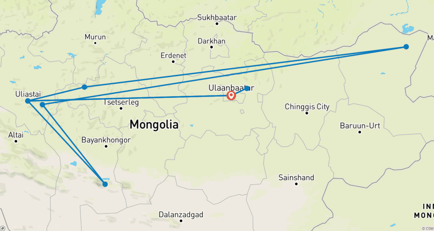 Mapa do percurso de No Vento da Estepe pela Imensidão de Genghis Khan