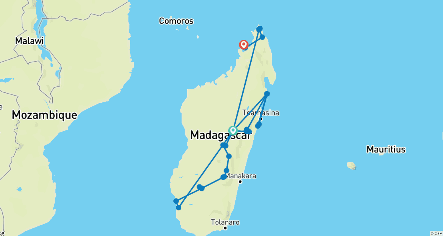 Mapa do percurso de Destaques de Madagáscar