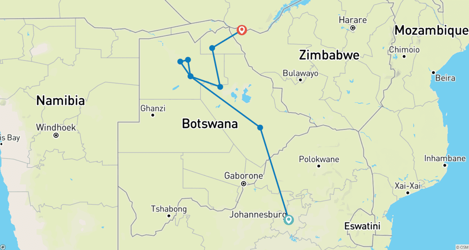 Mapa trasy: Ślady nosorożców, baseny hipopotamów i szlaki słoni