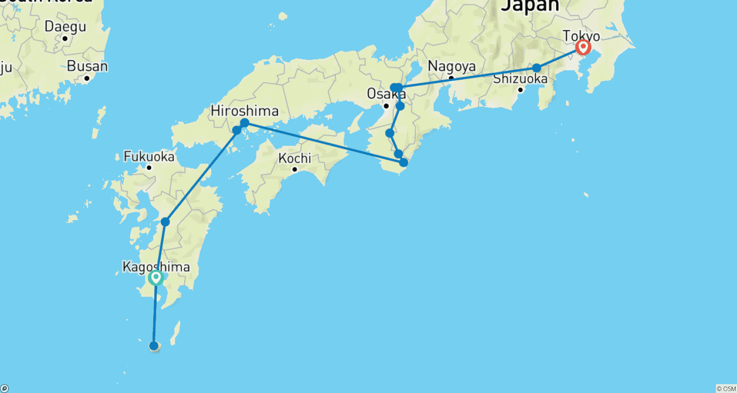 Mapa do percurso de Macacos, Gueixas e Fuji-san