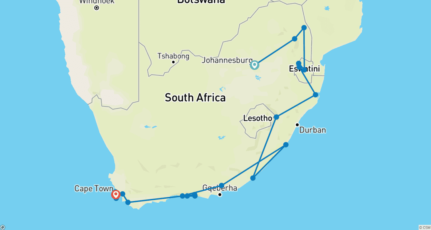 Mapa do percurso de O Legado de Madiba