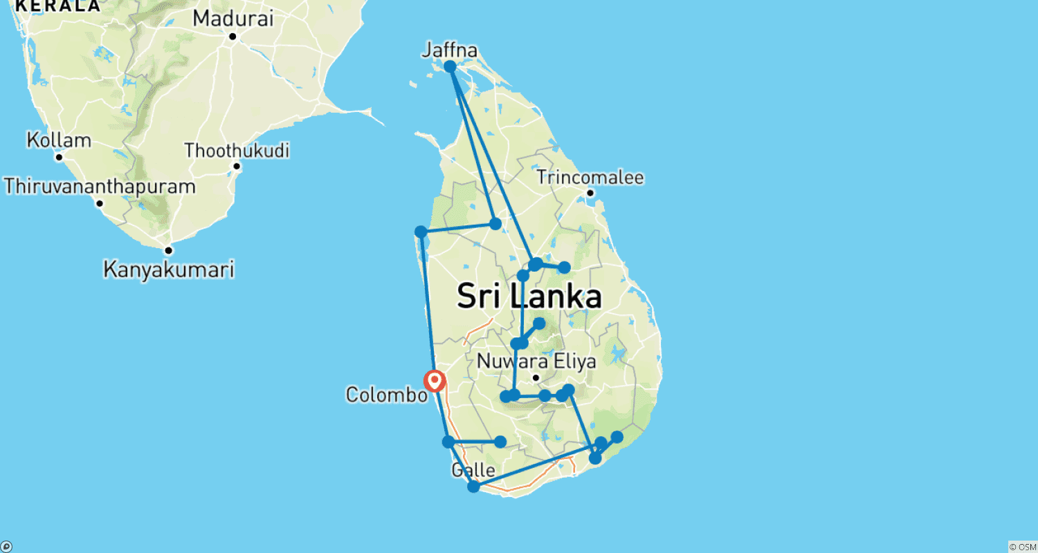 خريطة مسار Wanderlust Ceylon