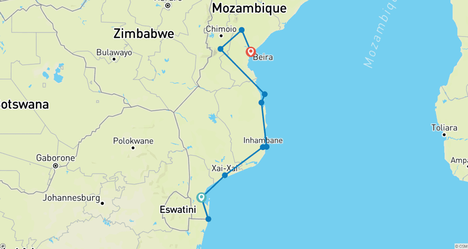 Mapa do percurso de Mantas, Matapa e Marrabenta