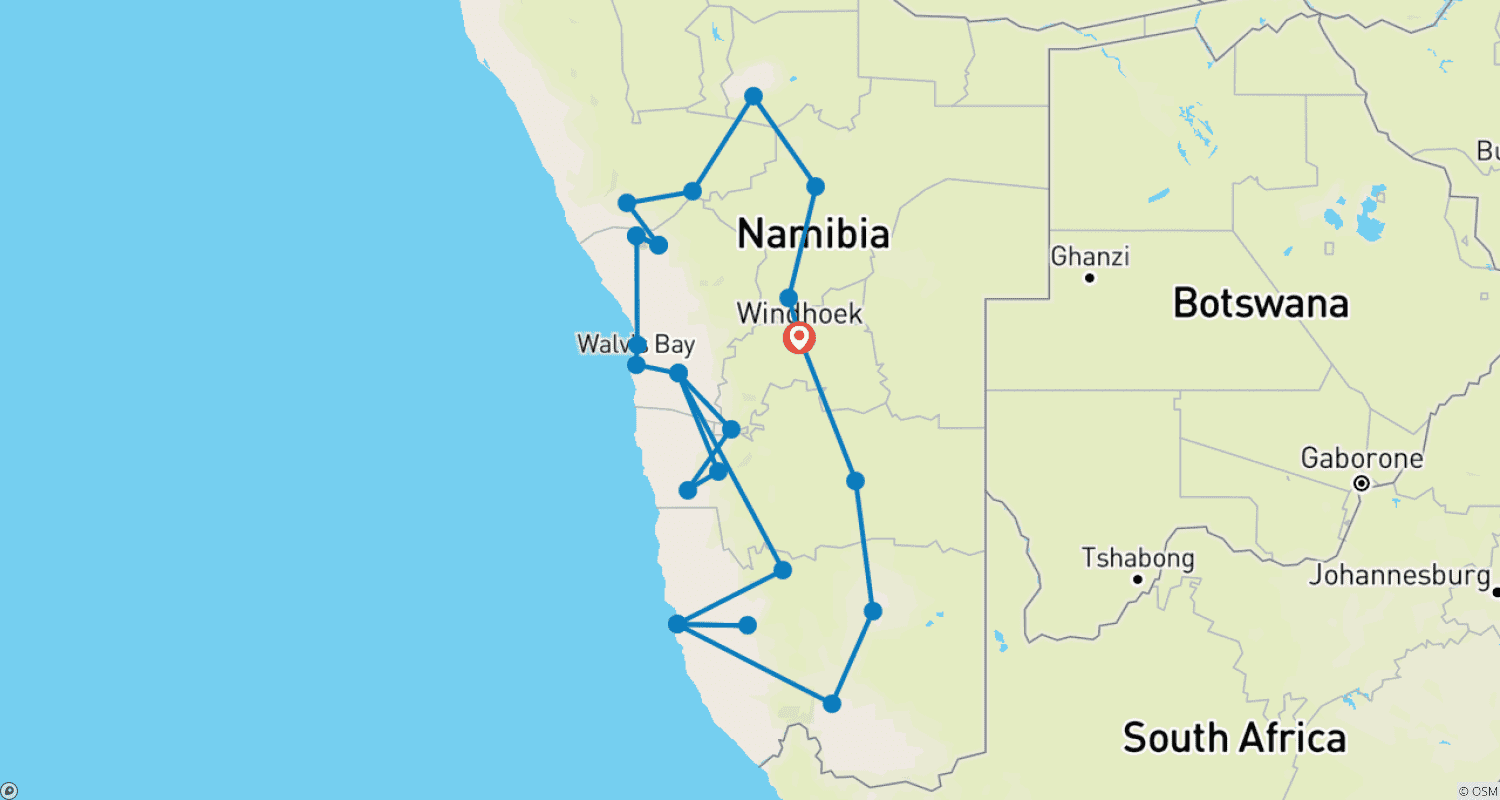 Mapa do percurso de Do Parque Nacional Etosha ao Cânion do Rio Fish