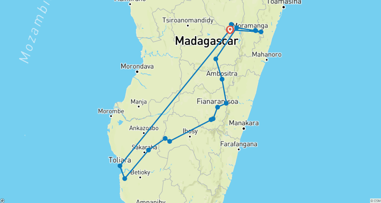 Mapa do percurso de Lêmures de Bambu e o Mar