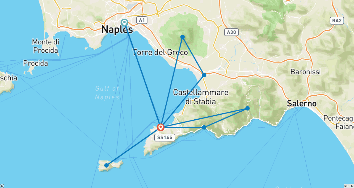 Mapa trasy: Smaki Sorrento i Amalfi, Półprywatna Wycieczka