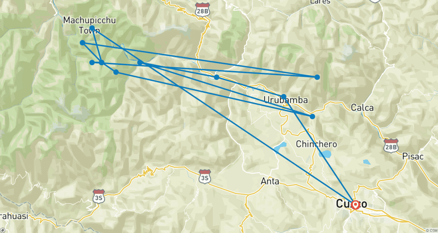 Mapa do percurso de Trilha Inca Clássica de 4 Dias para Machu Picchu (Serviço em Grupo)