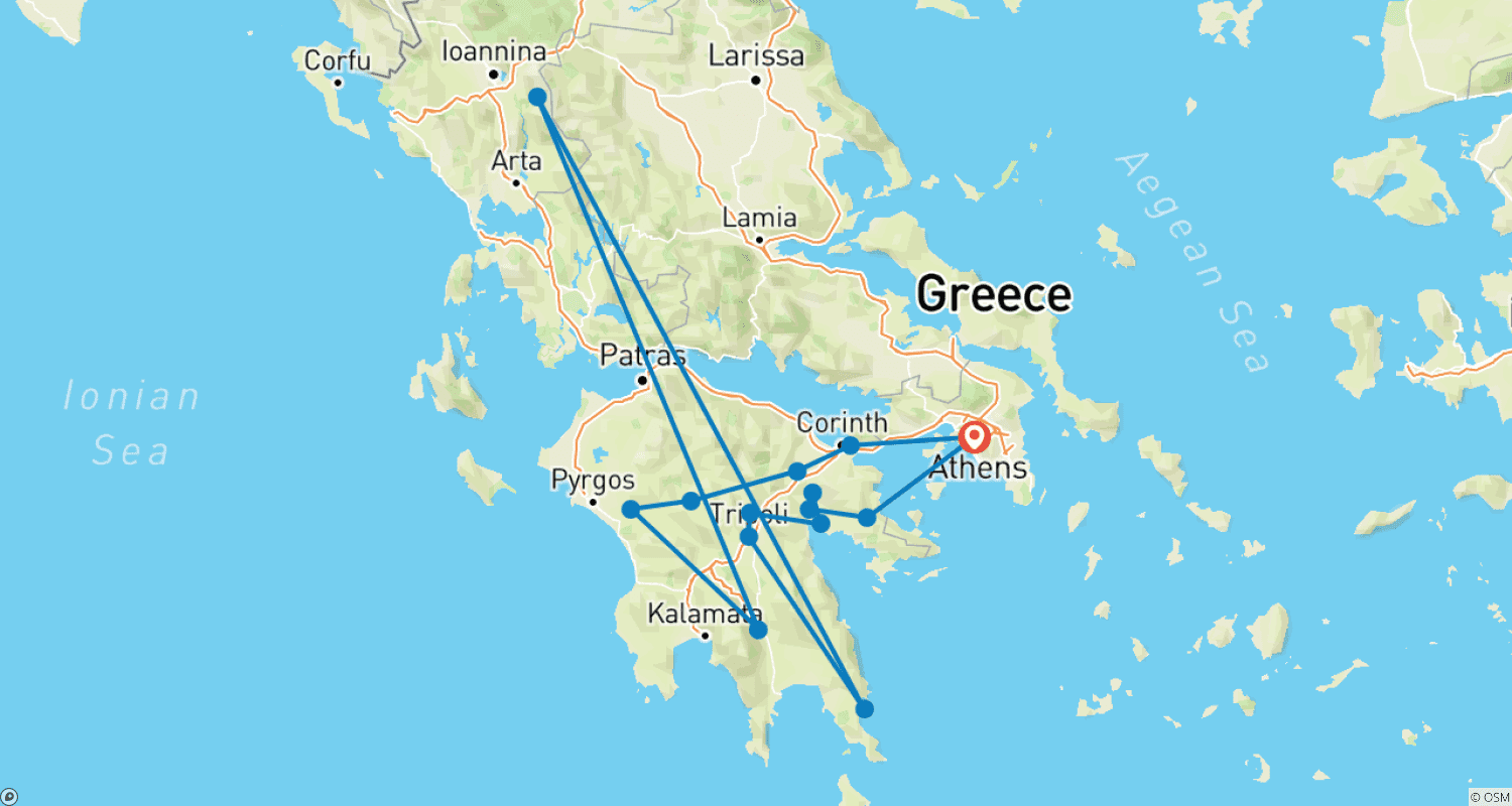 Peloponnese Wine Roads - 4 Days Private, guided, history, culinaryのルートマップ