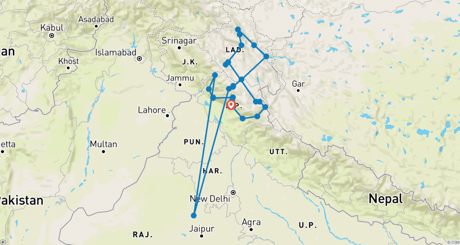 Mapa do percurso de Maratona do Himalaia, A Rainha de Todas as Viagens - Tour de Moto Royal Enfield