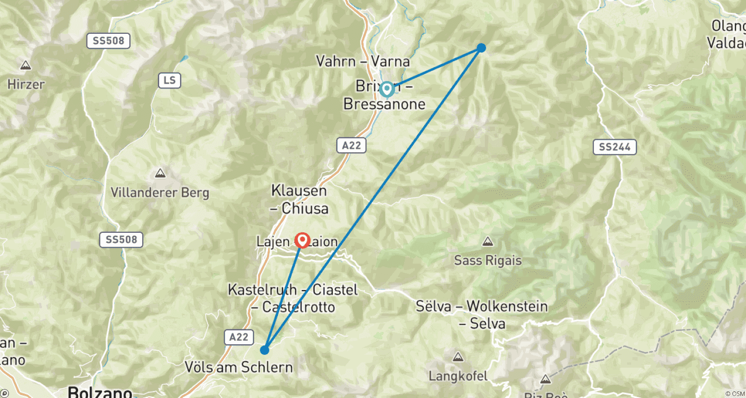 Mapa trasy: Południowy Tyrol - Dolorama (7 dni)