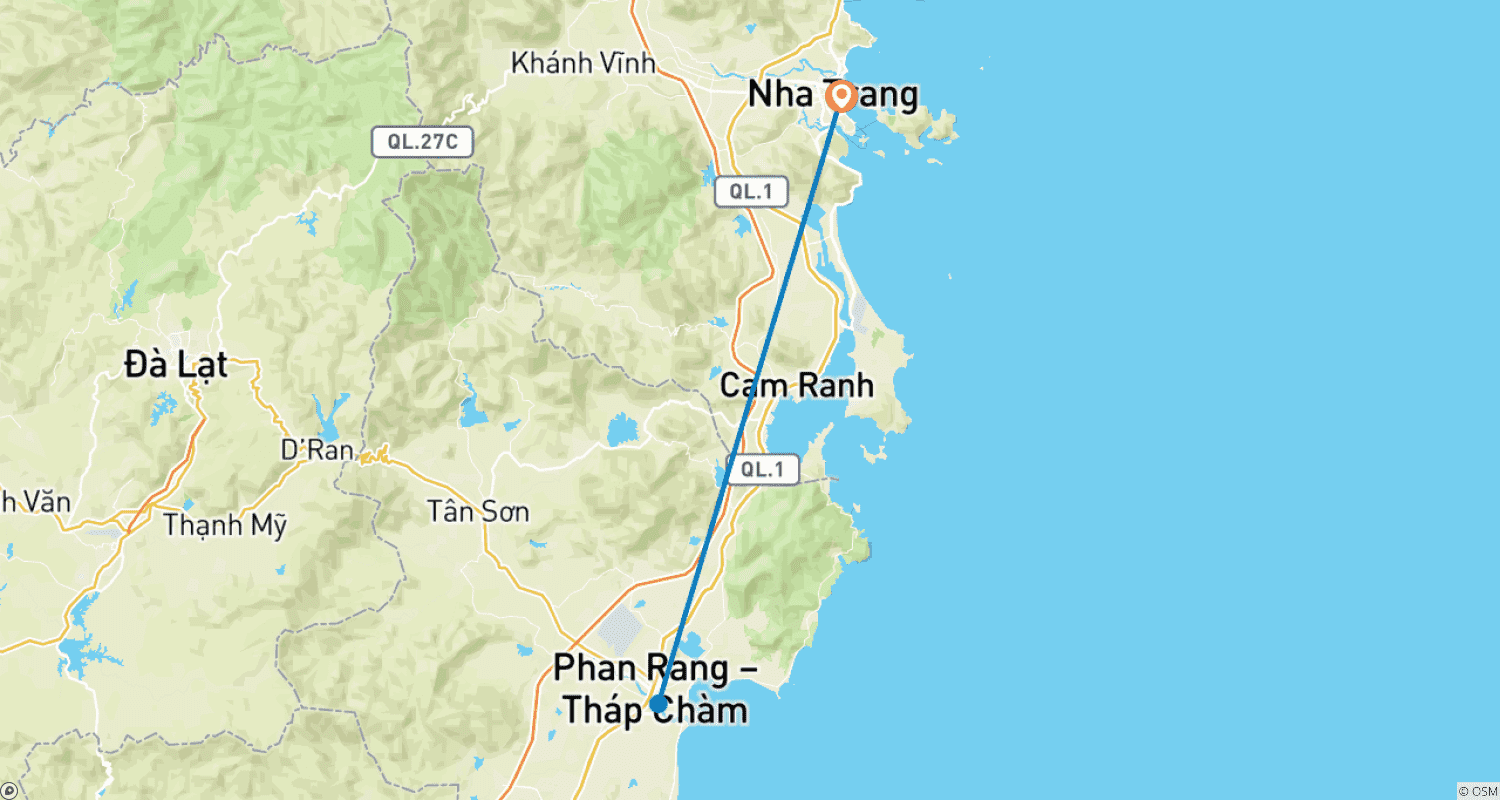 Mapa do percurso de De Nha Trang: Descubra a Viagem Cênica a Phan Rang e a Baía de Vinh Hy