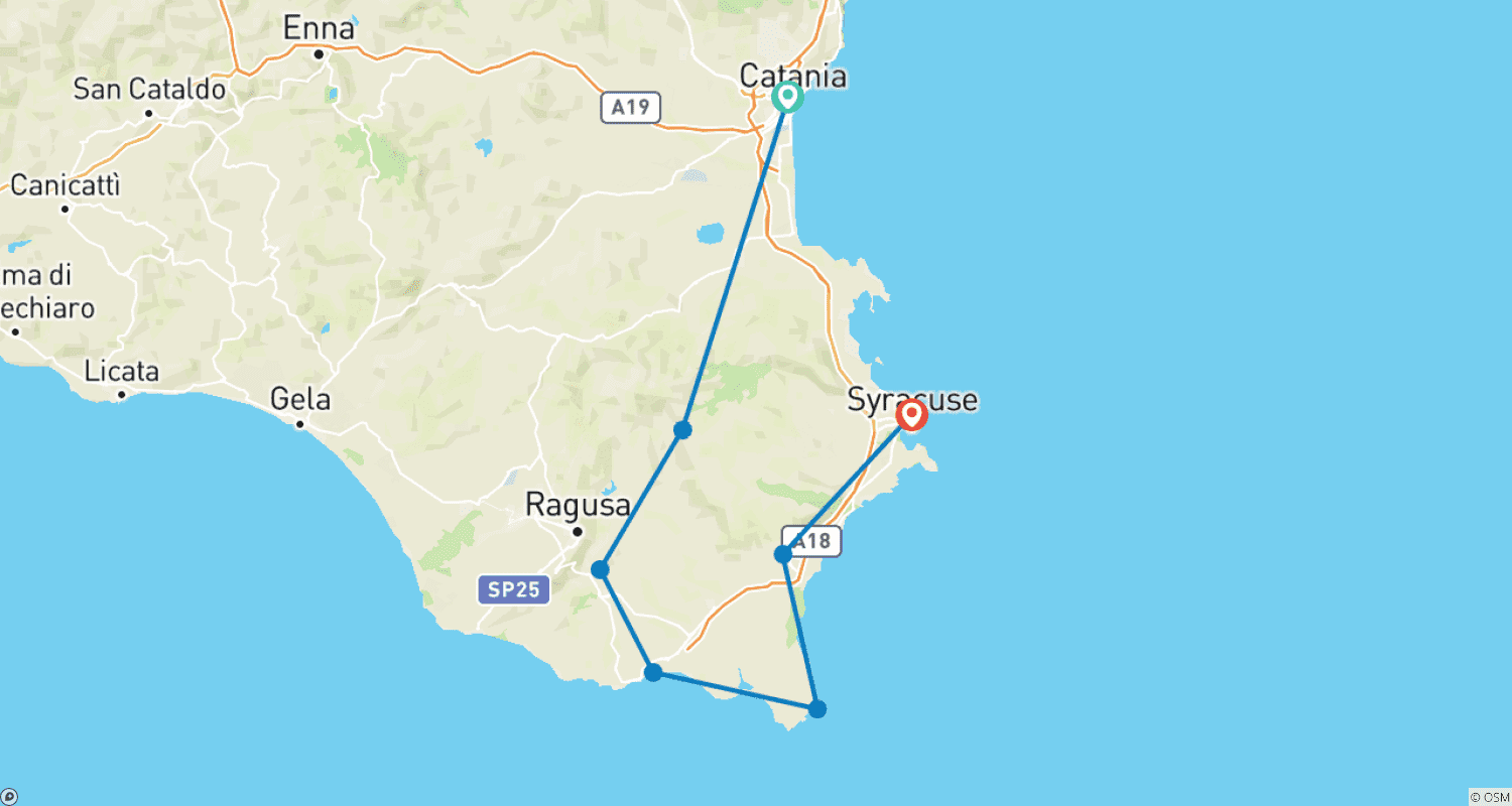 Sicily individually - Discover Eastern Sicily by Bike 8 Daysのルートマップ