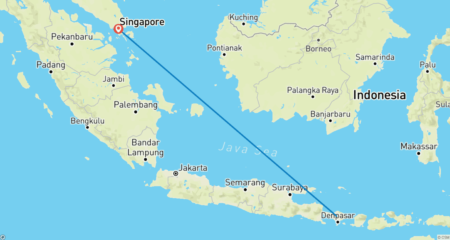 Mapa do percurso de Viagem Fascinante a Bali e à Encantadora Singapura