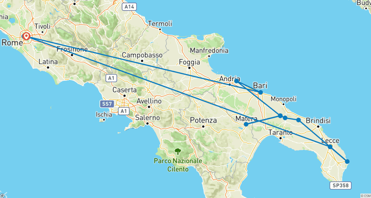 Mapa trasy: Magiczny Rzym i Apulia - 9 Dni (Mała Grupa)