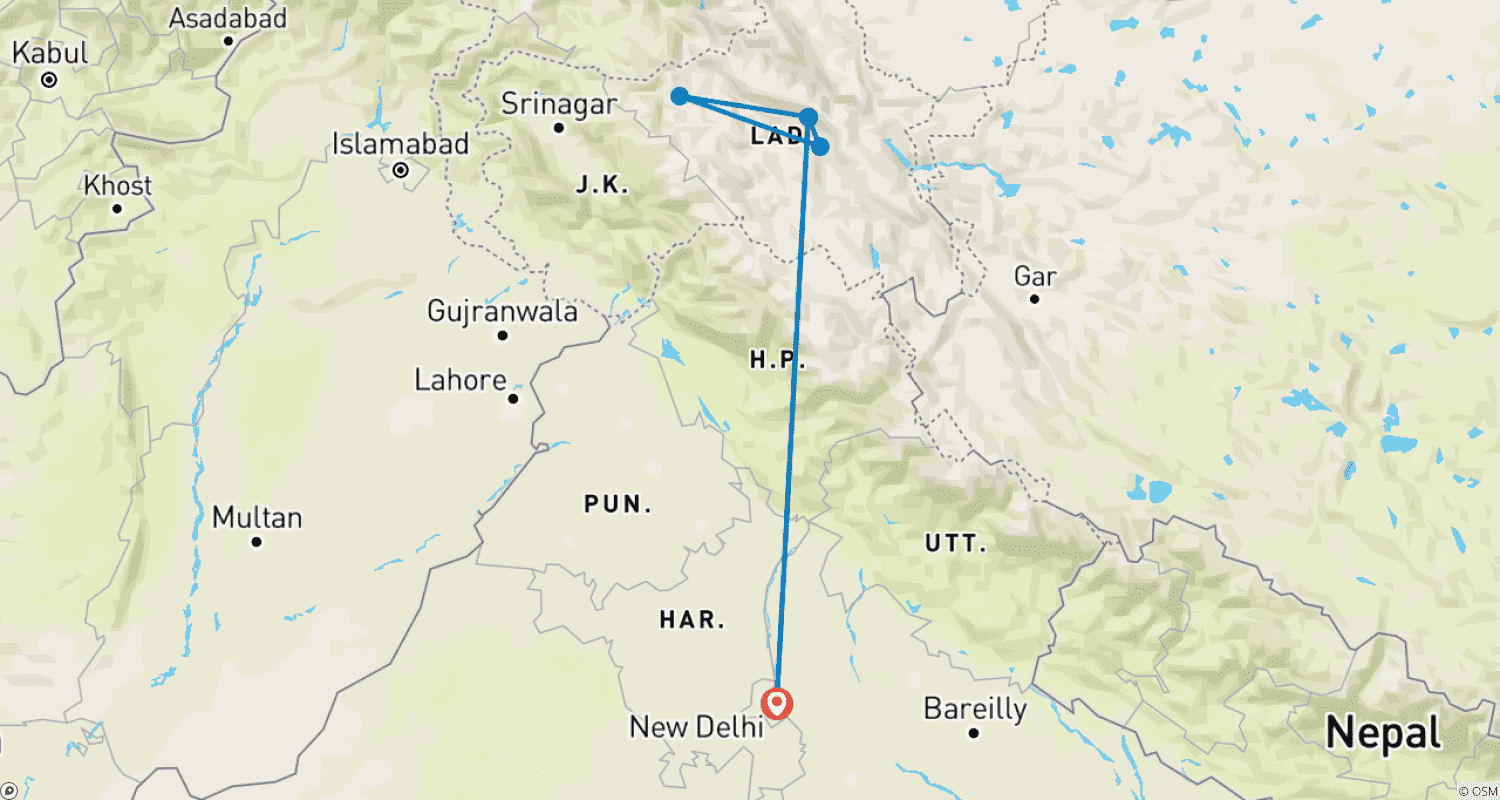 Mapa do percurso de 14 Days Snow Leopard India Tour