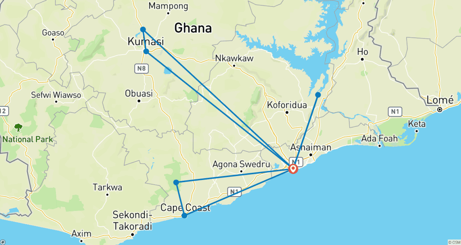Mapa do percurso de Explore Gana