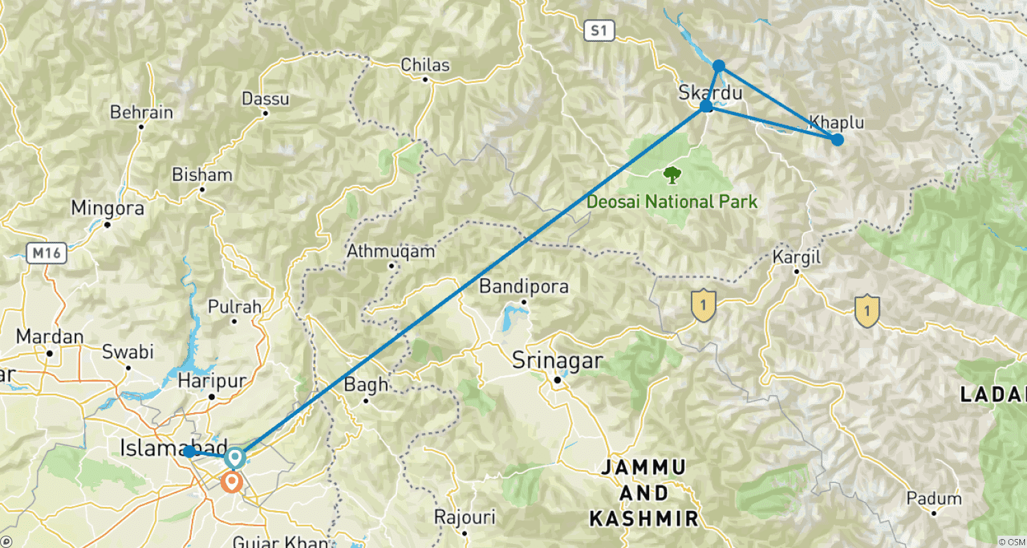 Nangma Valley Trek – Karakoram Mountains Trekking Adventureのルートマップ
