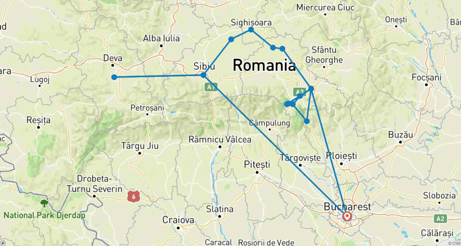 Mapa do percurso de Descubra a Transilvânia Medieval em Excursão para Pequenos Grupos - 7 dias