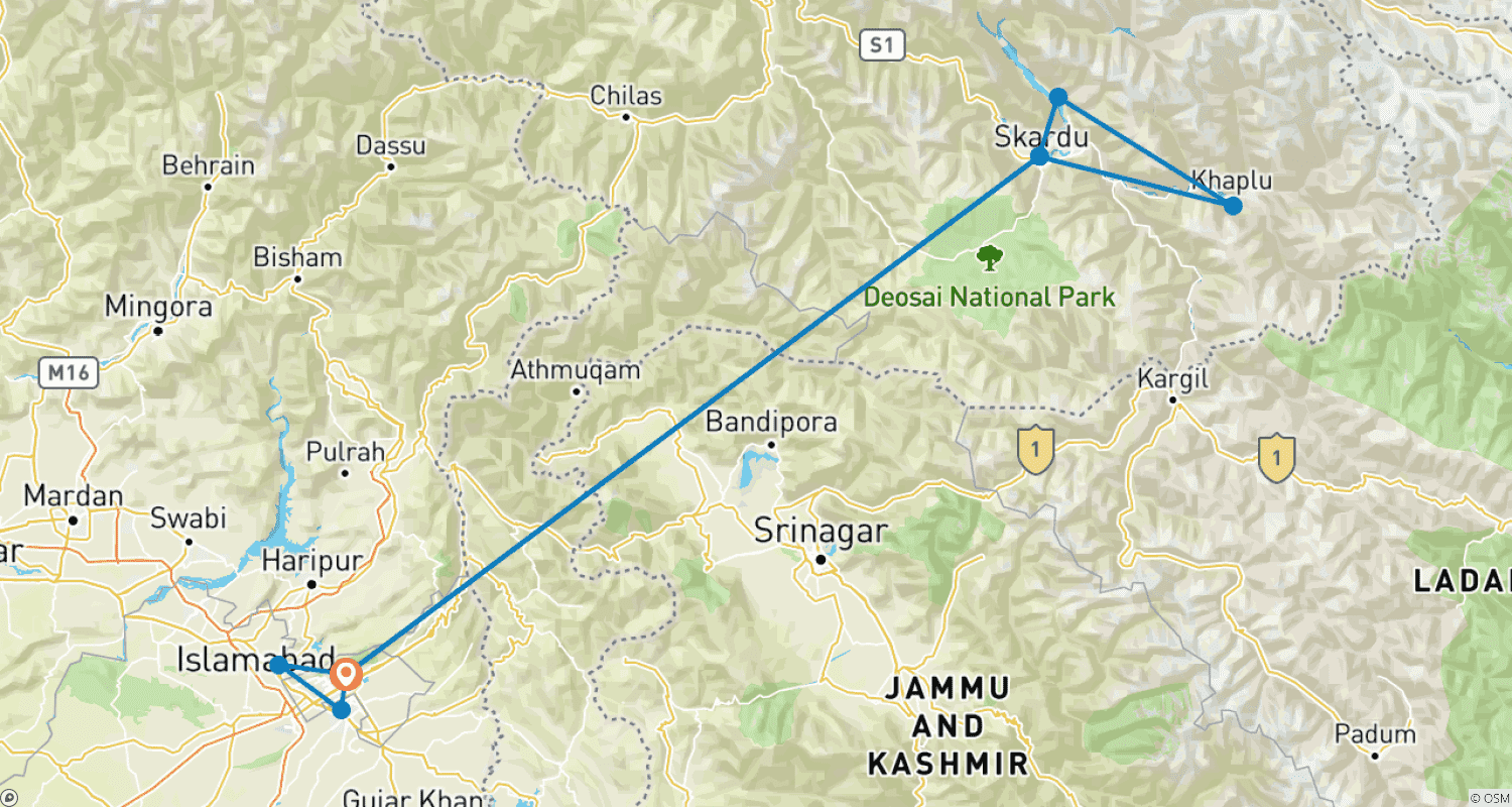 Mapa trasy: Trek Thallay La – Wyprawa w dzicz Karakorum