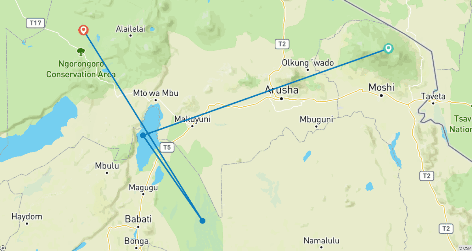 Mapa do percurso de Tour de 10 Dias: Escalada ao Kilimanjaro e Safári