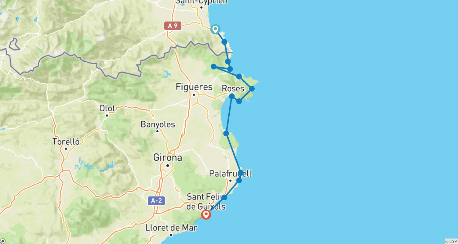 Mapa do percurso de Caminhada costeira pela Costa Brava