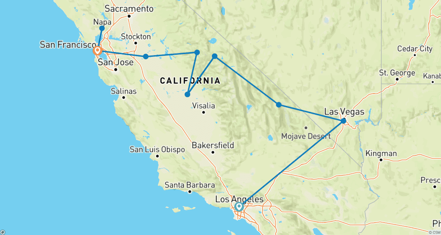 Mapa do percurso de Sonhando com a Califórnia e Las Vegas