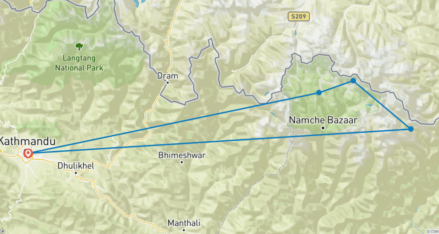Mapa do percurso de Voo Panorâmico do Everest de Avião - Voo de 1 Hora