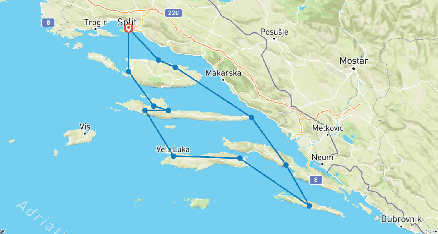 Mapa trasy: Bike Cruise Dalmatia South Premium